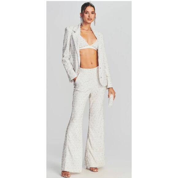 Retrofete Lyra Sequin Pant White Size Large NWT Pockets Wide Leg - Picture 1 of 13